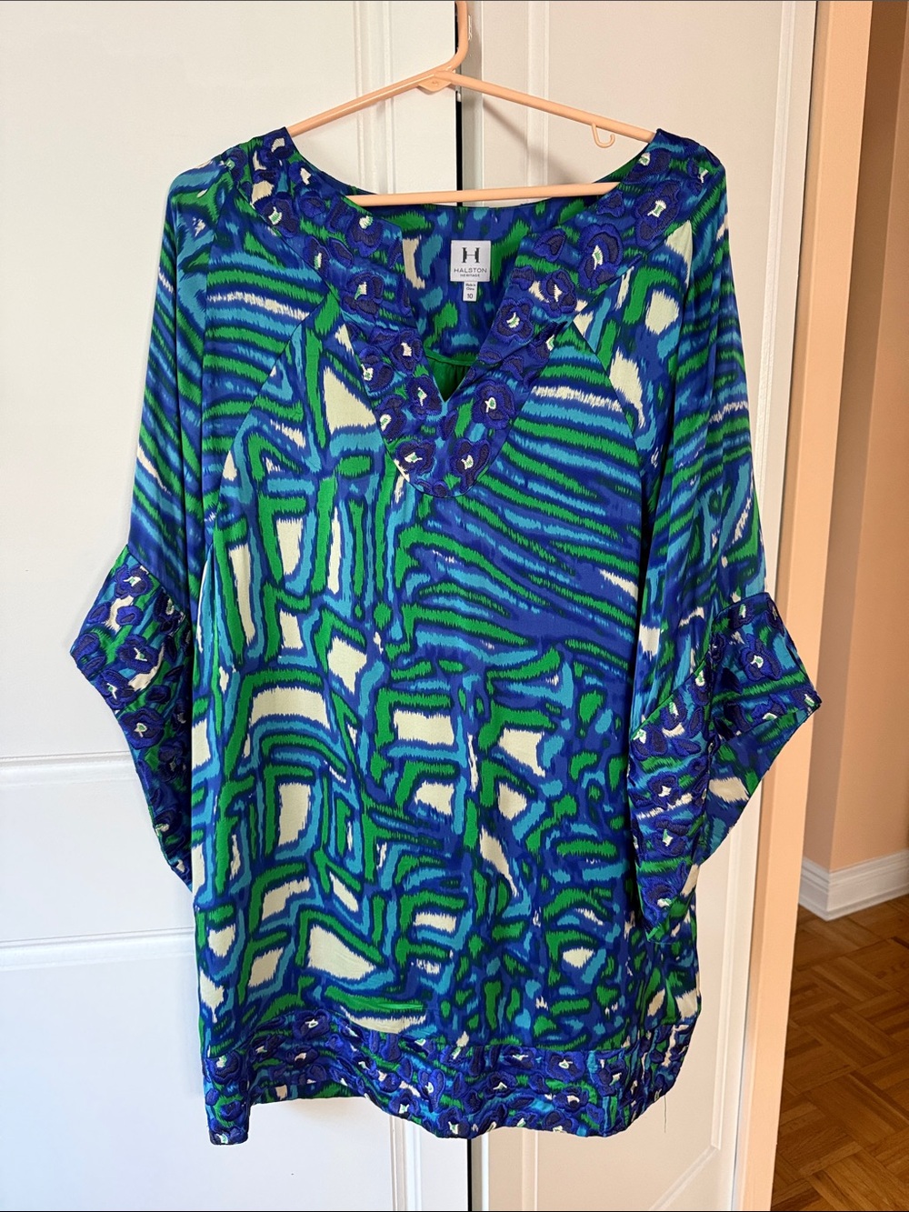 Halston Heritage Blue and Green Abstract Pullover Tunic